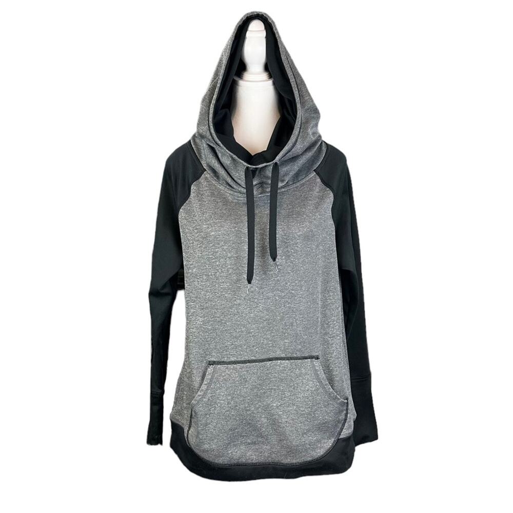Champion Duo Dry Funnel Neck Hoodie Black Gray Size Large
